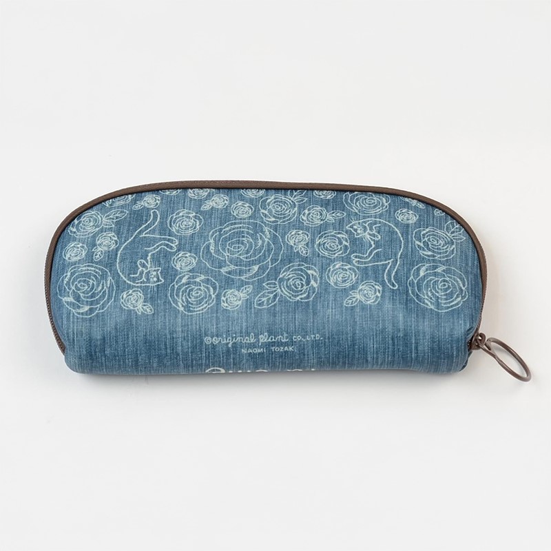 タルティーヌ メガネケース バラと猫/ブルー